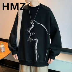 HMZ 2023 Autumn Men Fashion Cat Print Sweatshirts Harajuku Streetwear Men Jogger Sweatshirt Casual Clothes High Street Pullovers