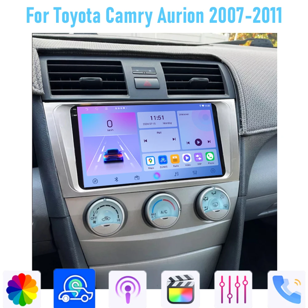 9 ''لتويوتا أوريون 2007-2011 وحدة رأس راديو السيارة نظام تحديد المواقع الوسائط المتعددة Carplay أندرويد 15 نظام الملاحة اللاسلكية الذكي #1
