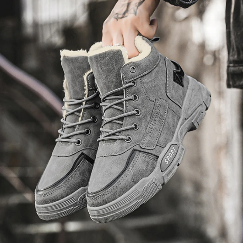 Winter Fleece Lined High Top Snow Boots Korean Style Casual Cotton Shoes Non Slip Wear Resistant Thick Sole Warm Ankle Boots