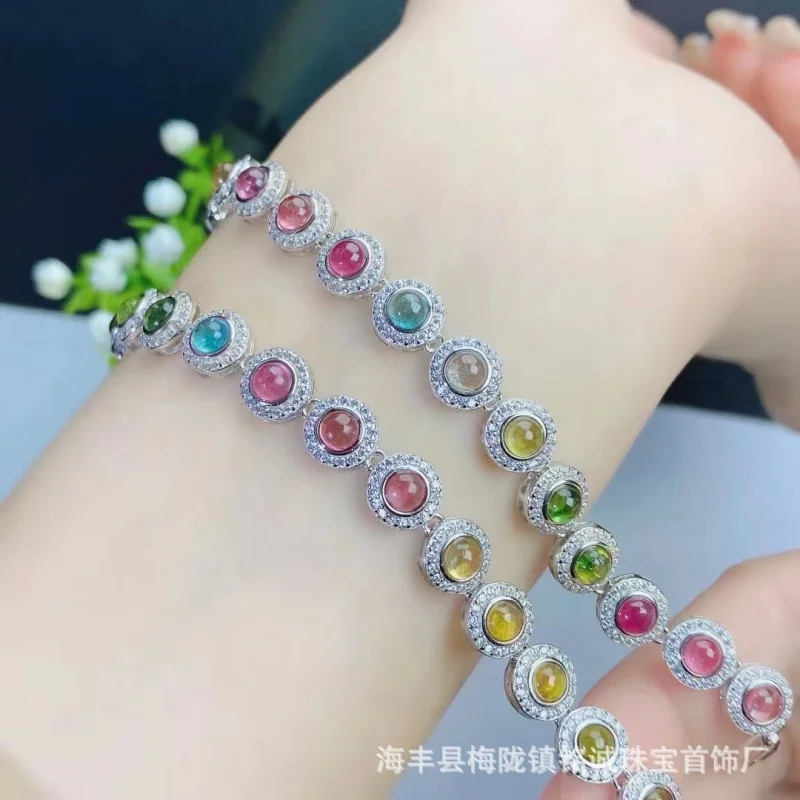 Natural Tourmaline Bracelet Candy Color Matching Fluorescent Luxury Inlaid 16 Women's Fashion Bracelet