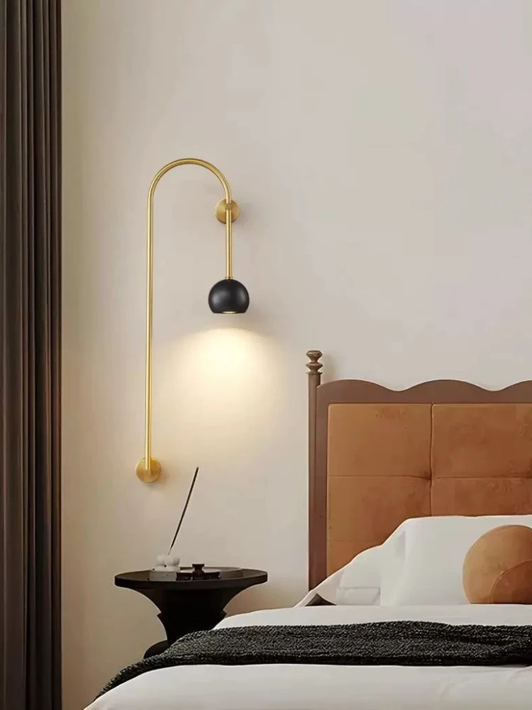 Hotel room bedside wall lamp, hallway lamp, all copper Italian style light luxury background wall long pole wall lamp