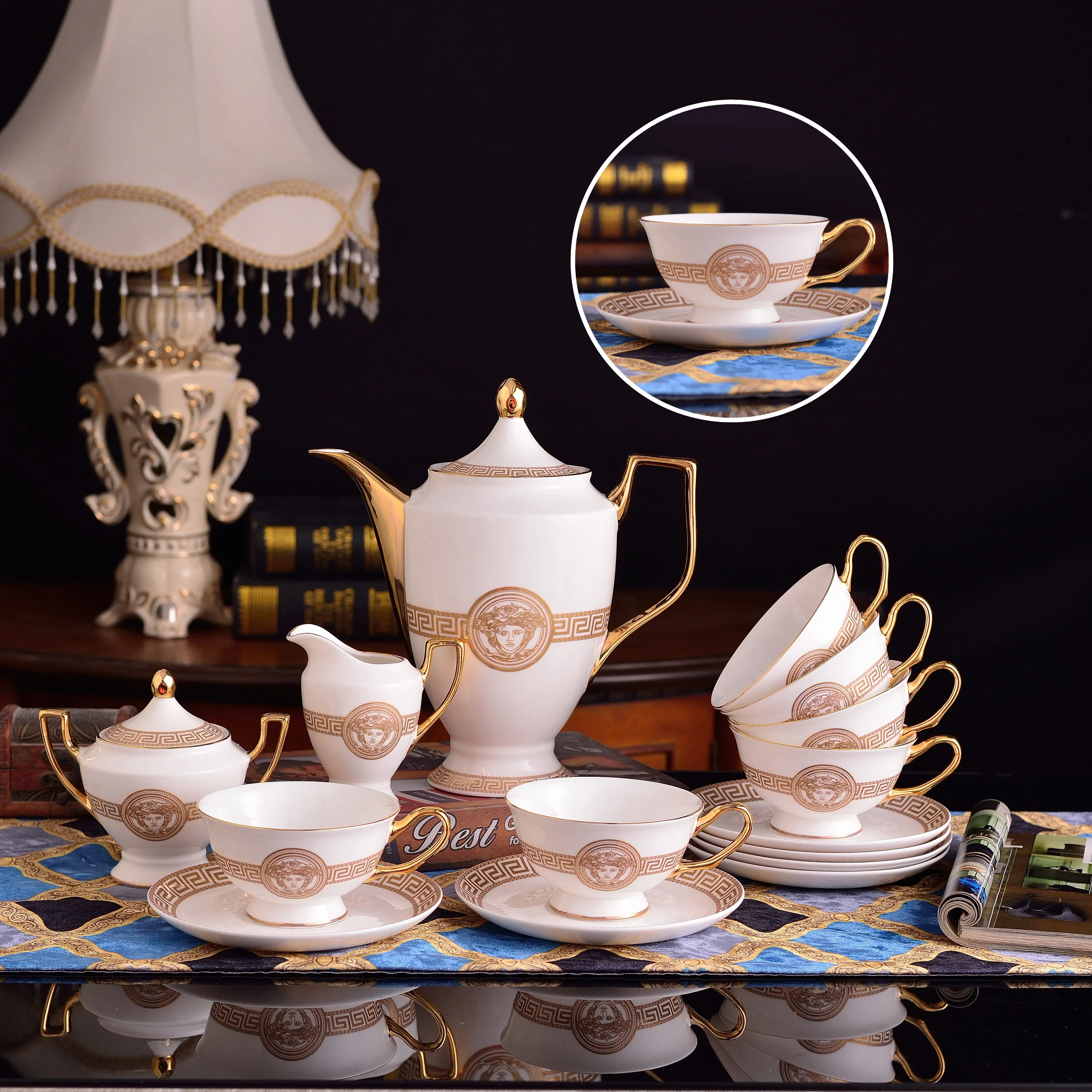 Luxury Dinner Sets Embossed Gold Design Tableware Set Fine Bone China Dinnerware Sets