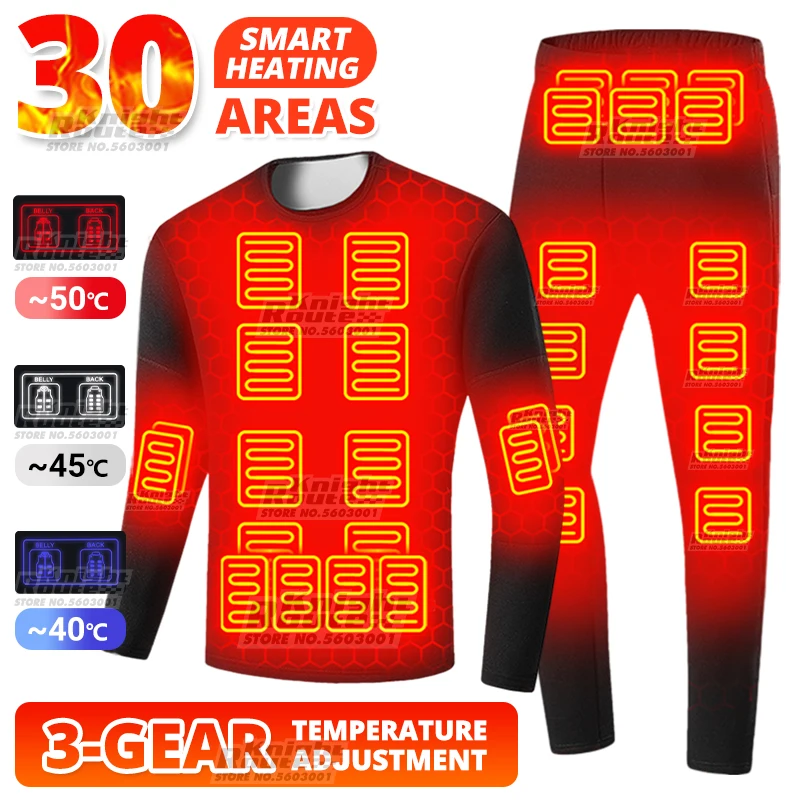 30Areas Self-heating underwear Men's heated underwear Warm women's USB heated vest Warm clothing Camping washable winter skiing