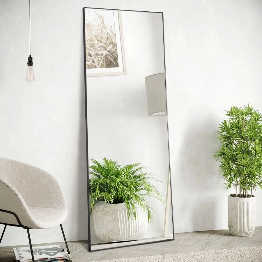 

Зеркало в полный рост на подставке, 59x17 дюймов, напольное зеркало с рамой из алюминиевого сплава для спальни, напольное зеркало в полный рост с защитой от разбития