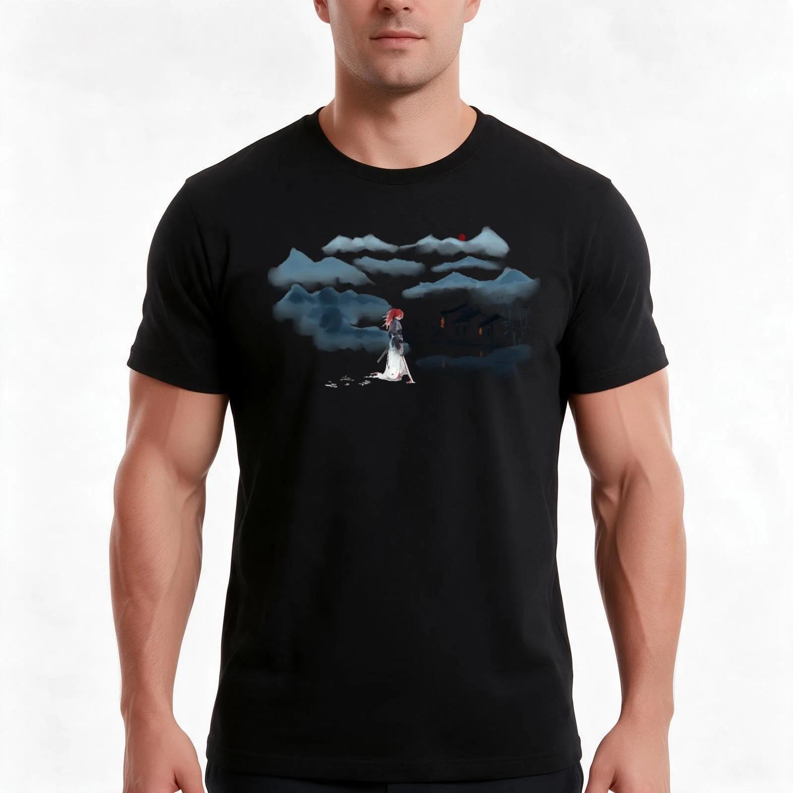 Watercolor Rurouni Kenshin T-Shirt, Summer Casual Cotton Tee, Oversized Streetwear Tops, Vintage Graphic Print, Unisex Men Women