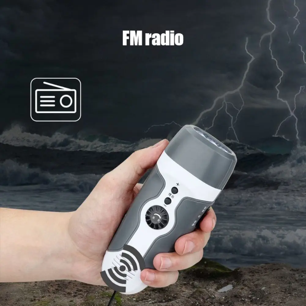 

Durable Hand-cranking Generation Multifunctional Flashlight LED Lights USB FM Radio Portable ABS Emergency Alarm Camp