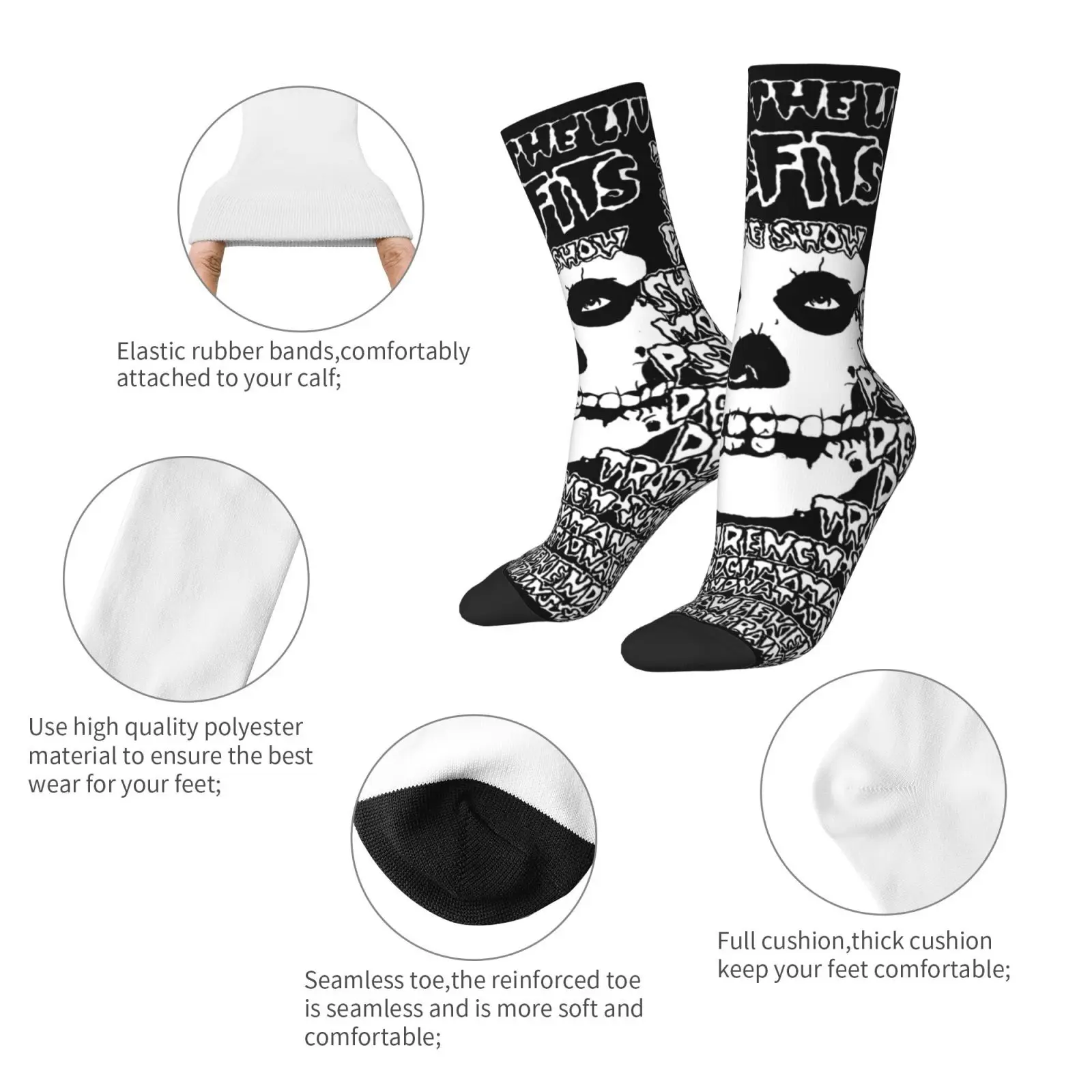 Funny Misfits Punk Rock Band Socks for Women Men 3D Print Hip Hop Fashion Socks Spring Summer Autumn Winter Breathable Crew Sock