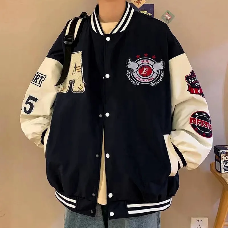 

Autumn New Baseball Jersey Embroidered Letter Printed Jacket, Loose Couple's Outfit, Youth Student Long Sleeved Jacket Coats