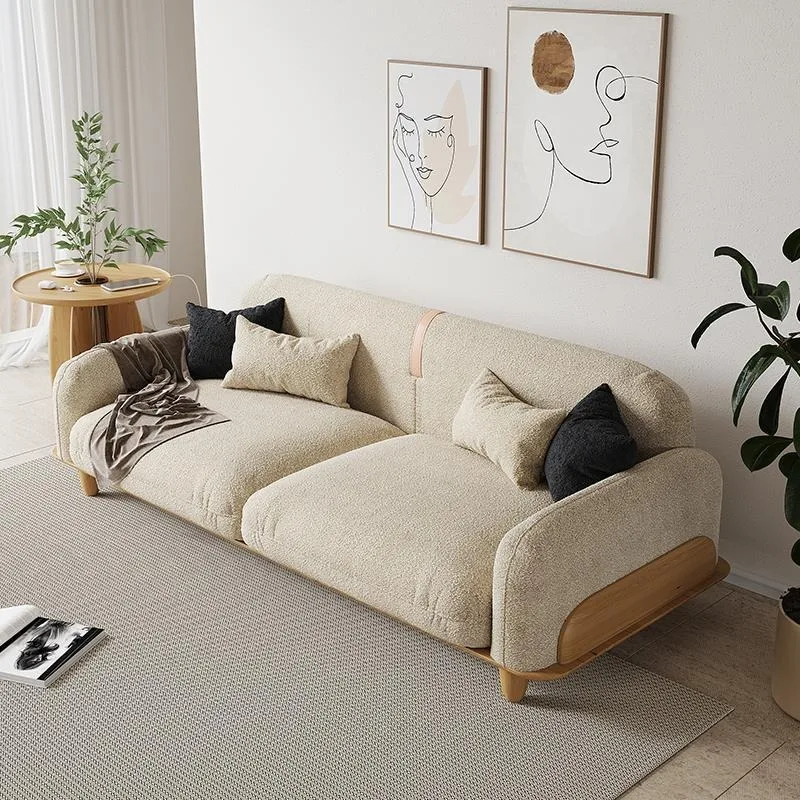 Nordic fabric sofa, solid wood log style small apartment, cream style Japanese style living room, simple and modern three-person
