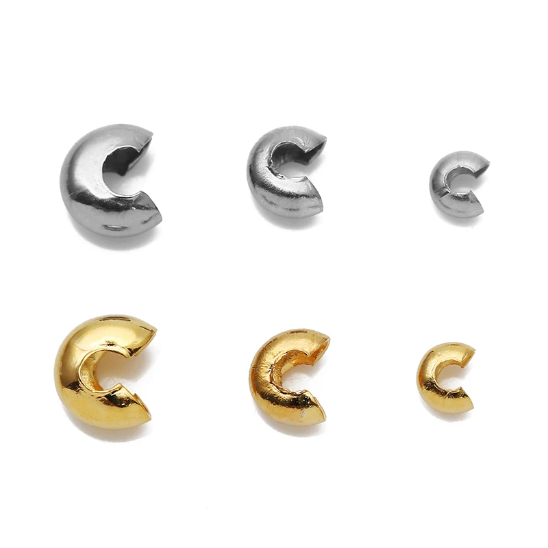 

50pcs 3mm 4mm 5mm Gold Stainless Steel Crimp End Beads Cover Round Stopper Spacer Beads for DIY Jewelry Making Supplies Findings