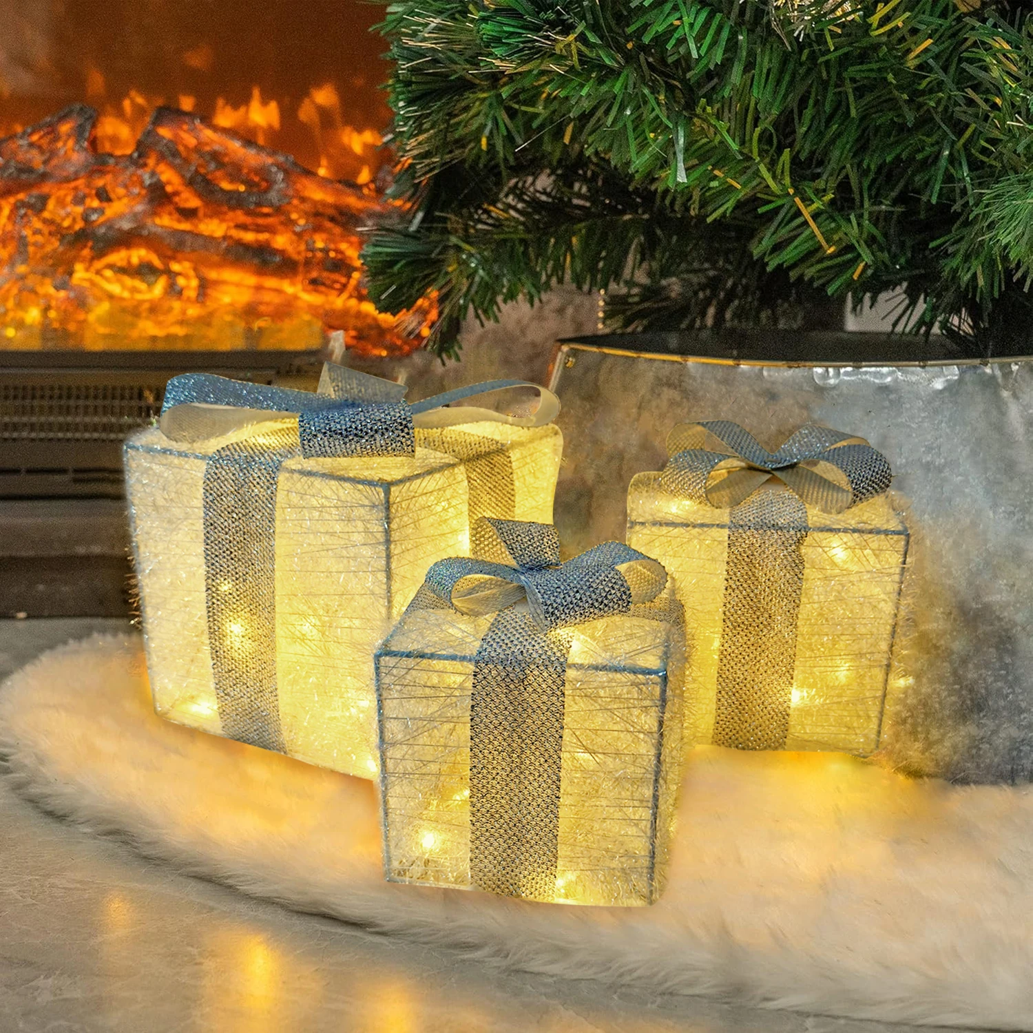 Set of 3 Christmas Lighted Gift Boxes,LED Light Up Present Box Decorations for Outdoor Indoor Christmas Tree, Yard, Home Decor