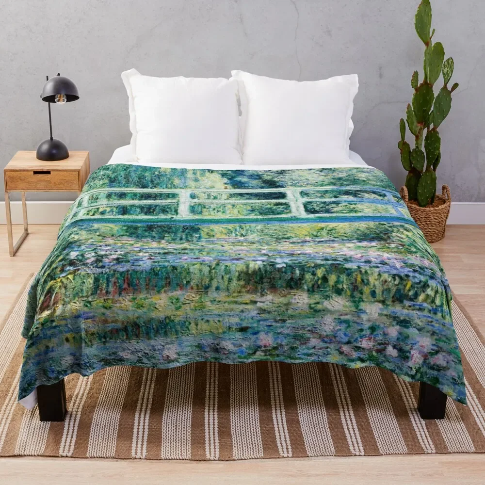 Monet Water Lilies and Japanese Bridge 1899 Throw Blanket Spring Fall Cozy Throw Blanket for Couch