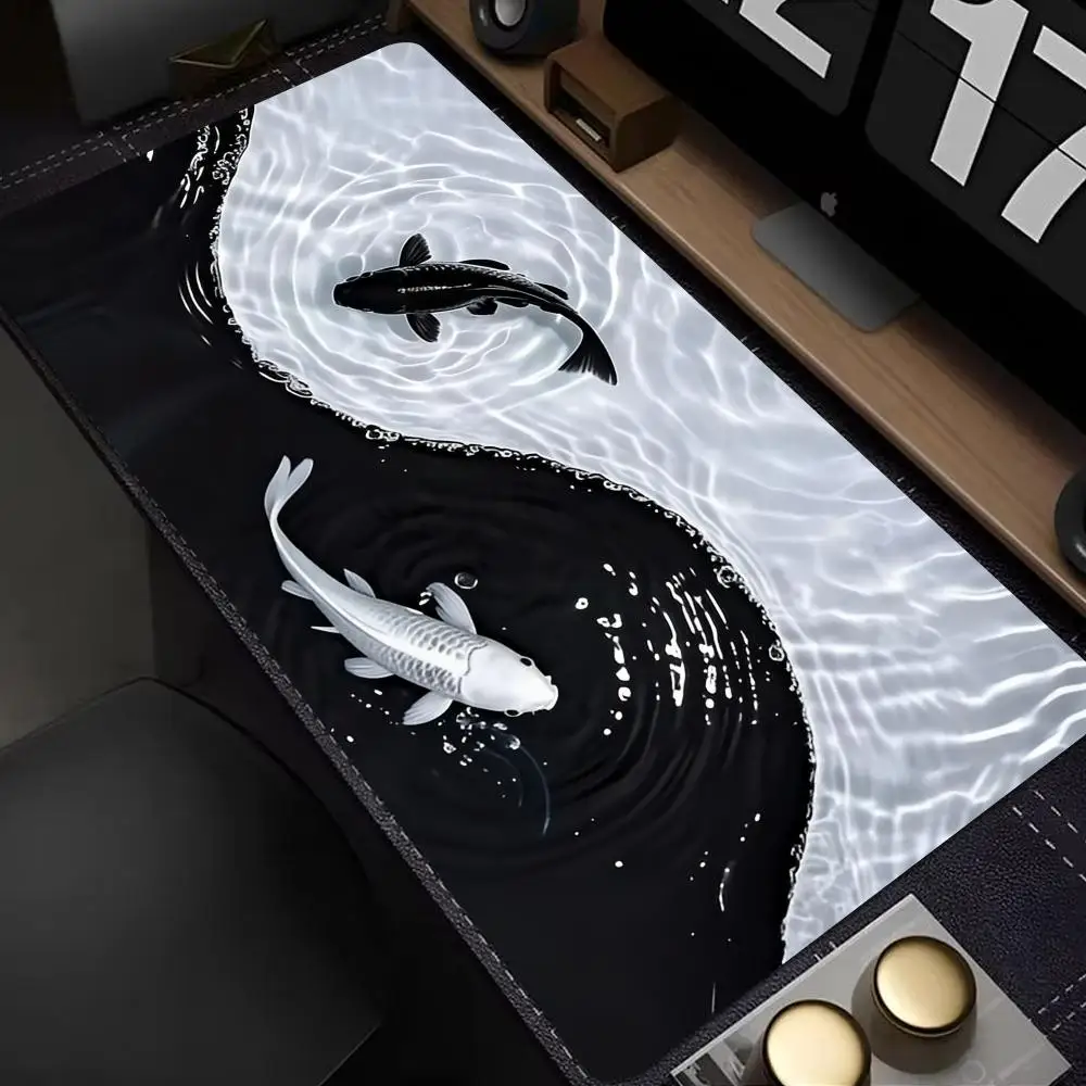 

Tai Chi Koi patterned gaming mouse pad non-slip rubber base precision stitched edges waterproof rectangular desk mat HYB XXC
