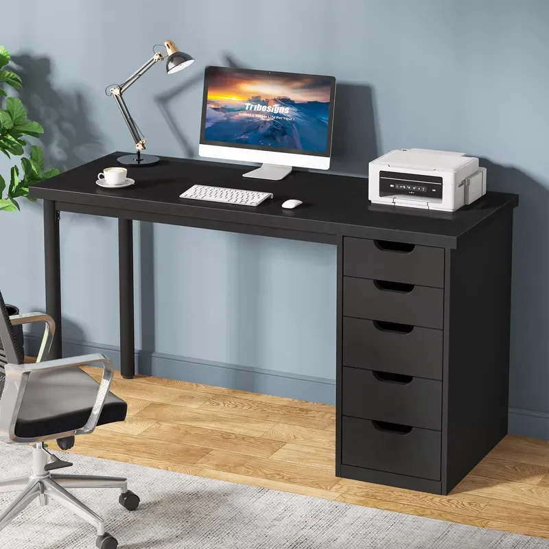 Tribesigns Modern Simple Computer Desk, 47 Inches PC Desk with 5 Reversible Drawers for Home Office Small Spaces (Black)