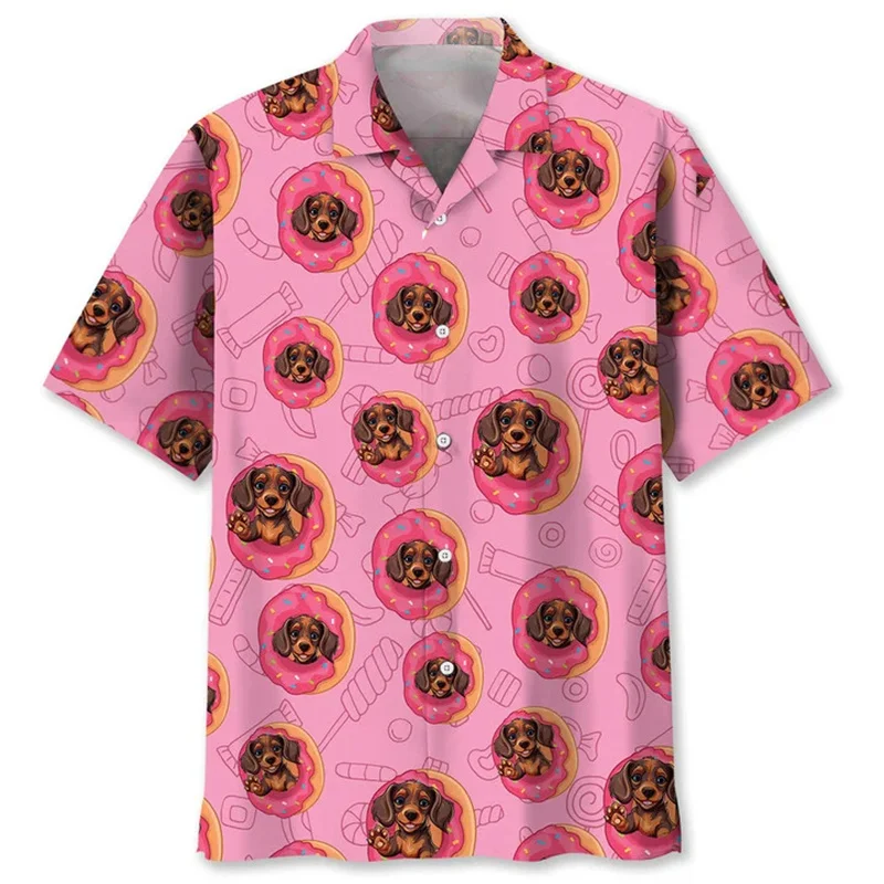 Cute Dachshund Hawaiian Shirt Men New In 3D Printed Animal Dog Lapel Short Sleeves Tops Outdoor Blouse Summer Button Shirts view 3