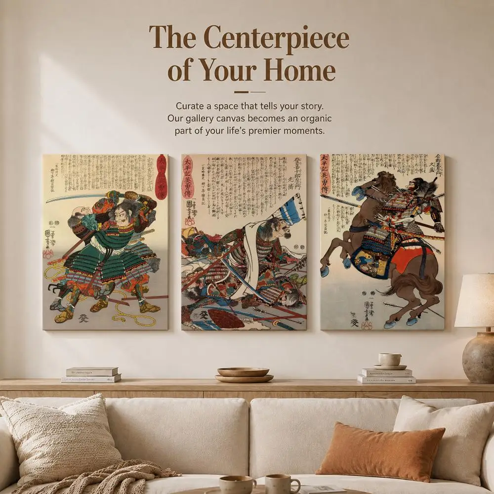 Ukiyo E Samurai Full Armor Framed Wall Painting Wood Canvas Poster For Living Room Bedroom Hallway Office Home Decor Gift