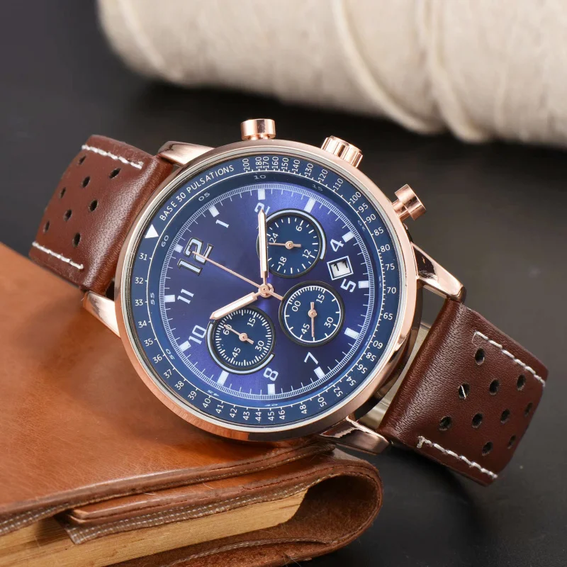 -Border High-Profile Figure West Rail Home Six-Pin Multi-Functional Leather Watch Strap Casual Timing Quartz Watch Men's On