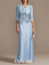 Sheath / Column Mother of the Bride Dress Elegant Scoop Neck Floor Length Polyester 3/4 Length Sleeve with Lace