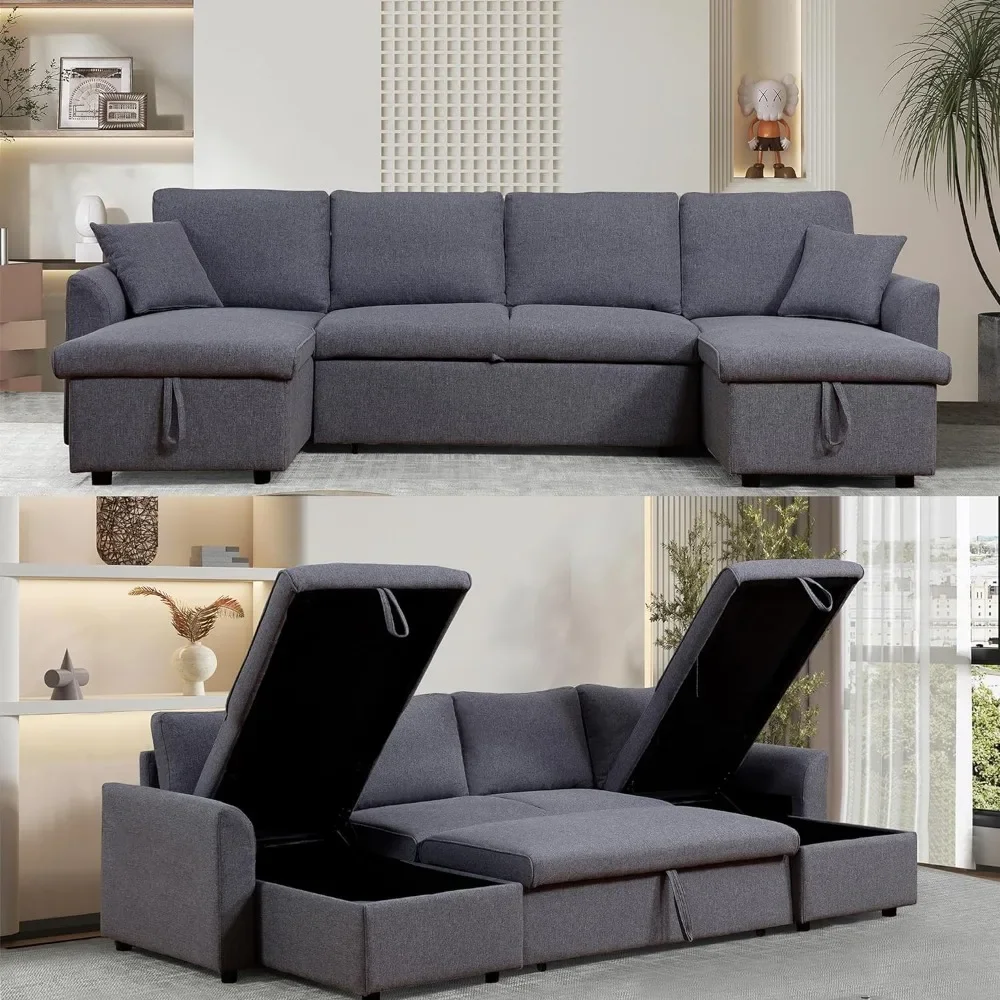 

Sofa Bed, Wood Bedframe, for Living Room Bedroom Office, Pull Out Modular Sofa Bed Convertible Living Room Furniture