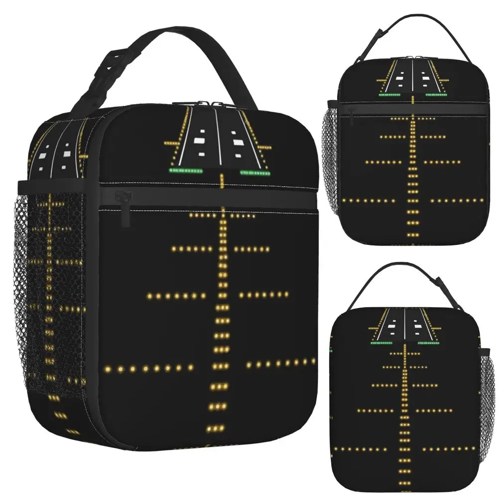 Runway Night View Aviation Airport Lights Insulated Lunch Bag for Women Children Portable Food Boxes Thermal Lunch Box Tote