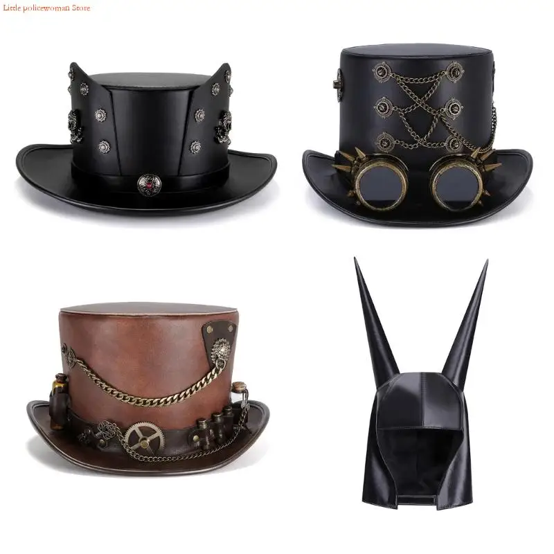 

F92D PU Leather Hat Party Headwear For Halloween And Music Festival Dressingup