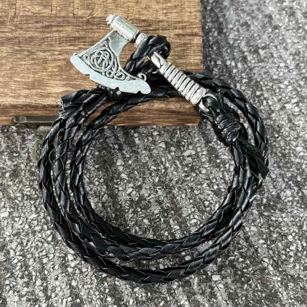 Slavic Perun Axe Wrap Bracelet For Men Women Hatchet Handmade Braided Multilayer Leather Viking Accessories Jewelry