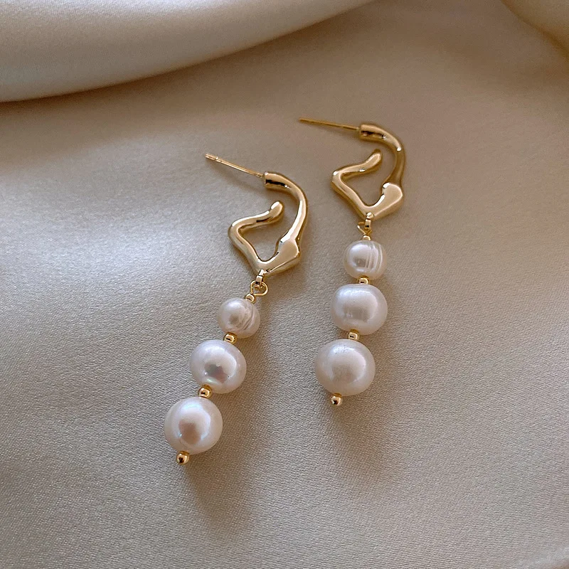 Heißer Verkauf Trendy Natürliche Barock Süßwasser Perle 14K Gold Gefüllt Weibliche Quasten Stud Ohrringe Schmuck Nicht Allergisch Geschenke Billig – Detail 2