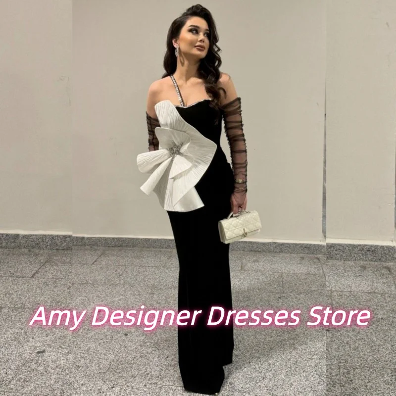 فستان سهرة أفريقي فاخر أسود مخملي مخصص للنساء رقيق مطرز الكشكشة حورية البحر فساتين حفلات 2025 Vestido De Festa