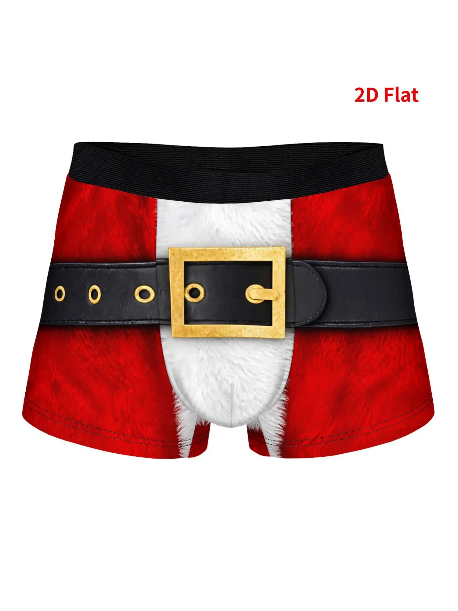 Men's Novelty Underwear with Santa Belt Detail & 2D Print Design - Lightweight Stretchable Polyester Suitable for Daily Wear