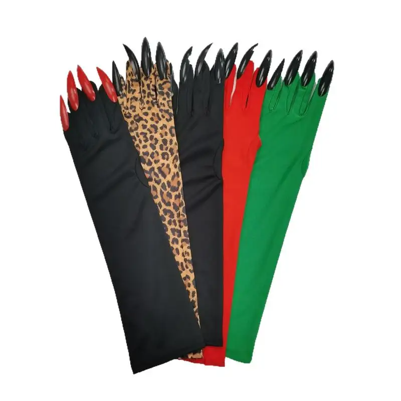 43CM Women Scary Claw Long Nail Elastic Mittens Halloween Devil's Ghost Claws Gloves Party Cosplay Performance Costume