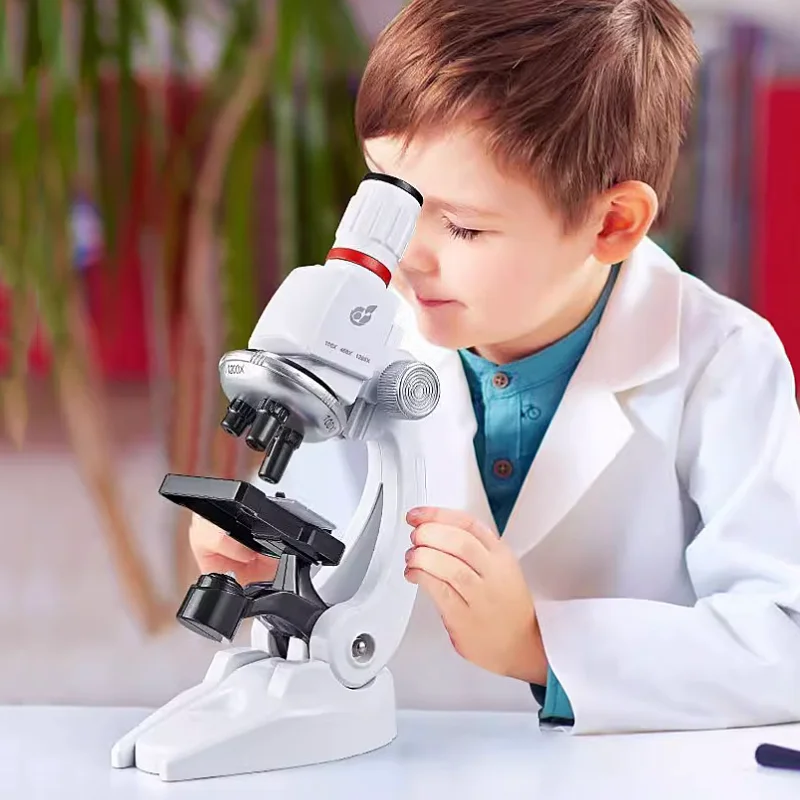 Home School Science Microscope Kit laboratorio LED muslimeducational Toy regalo biologico raffinato per bambini