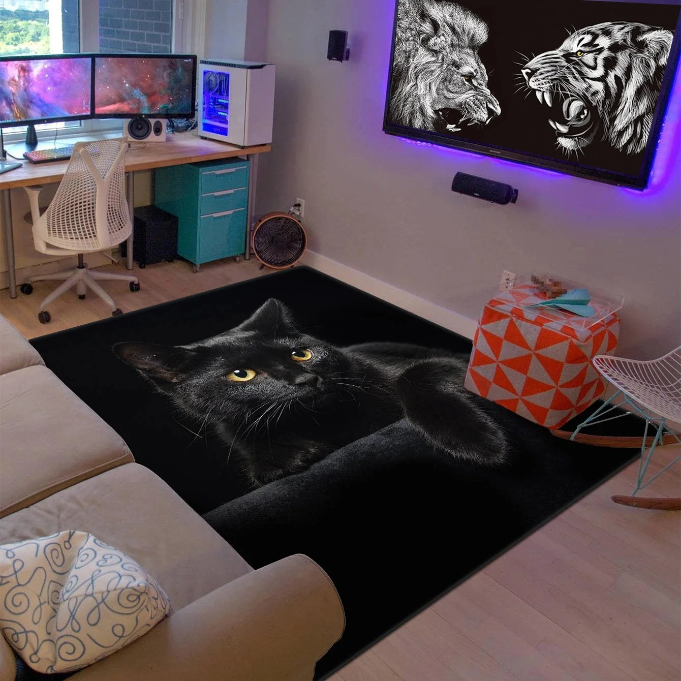 

Cute Black Cat Pattern Home Decoration Floor Mat Modern Home Decoration Simple Living Room Home Soft Area Carpet