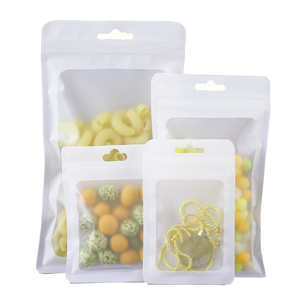 

1000Pcs Zip Lock Self Grip Seal Tear Notch Storage Packaging Pouches Matte White Mylar Foil Food Snack Nuts Bag with Hang Hole