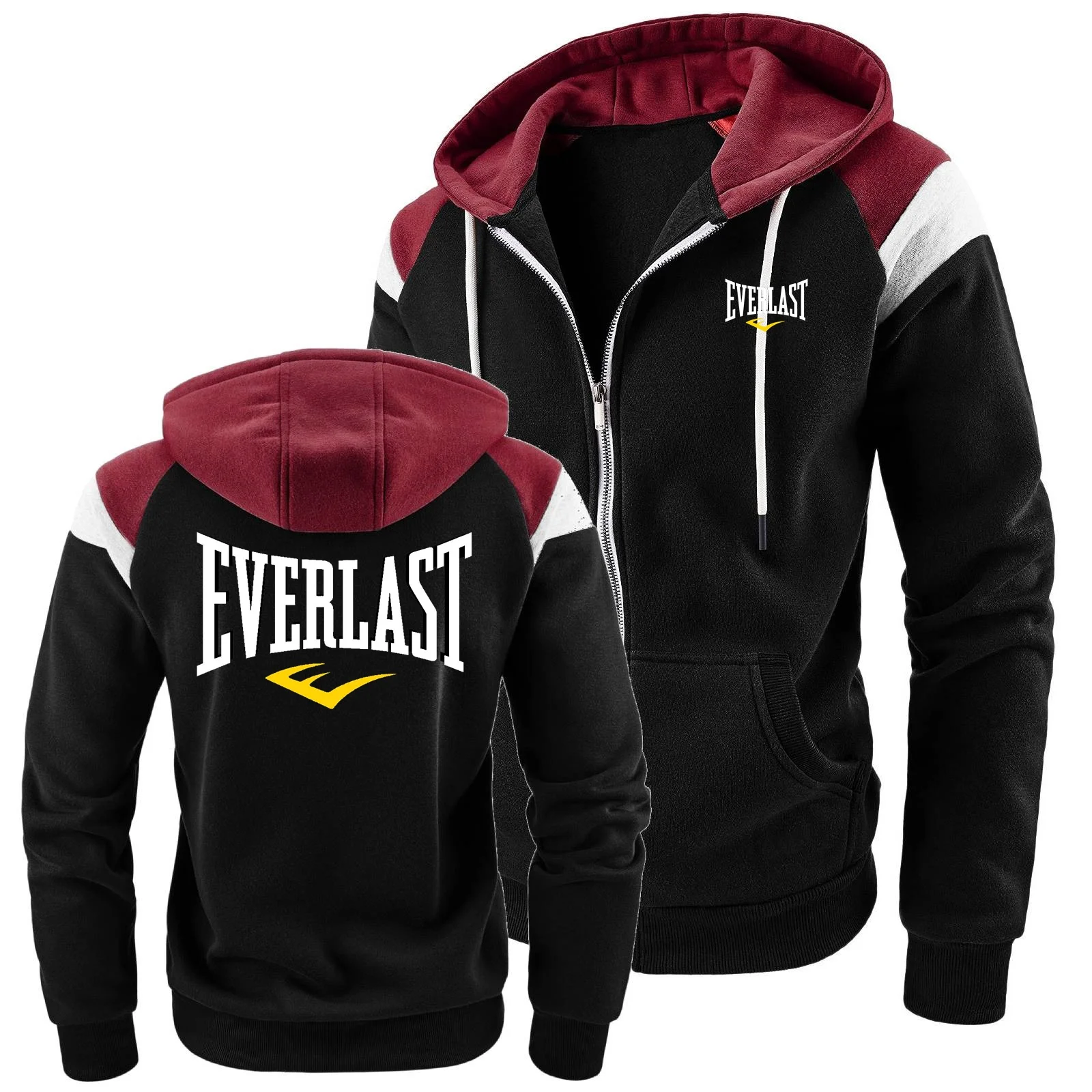 Moletons da moda confortáveis Everlast Mens Hoodies Jaqueta Bloco Contraste Sportswear Casaco com capuz de lã à prova de vento