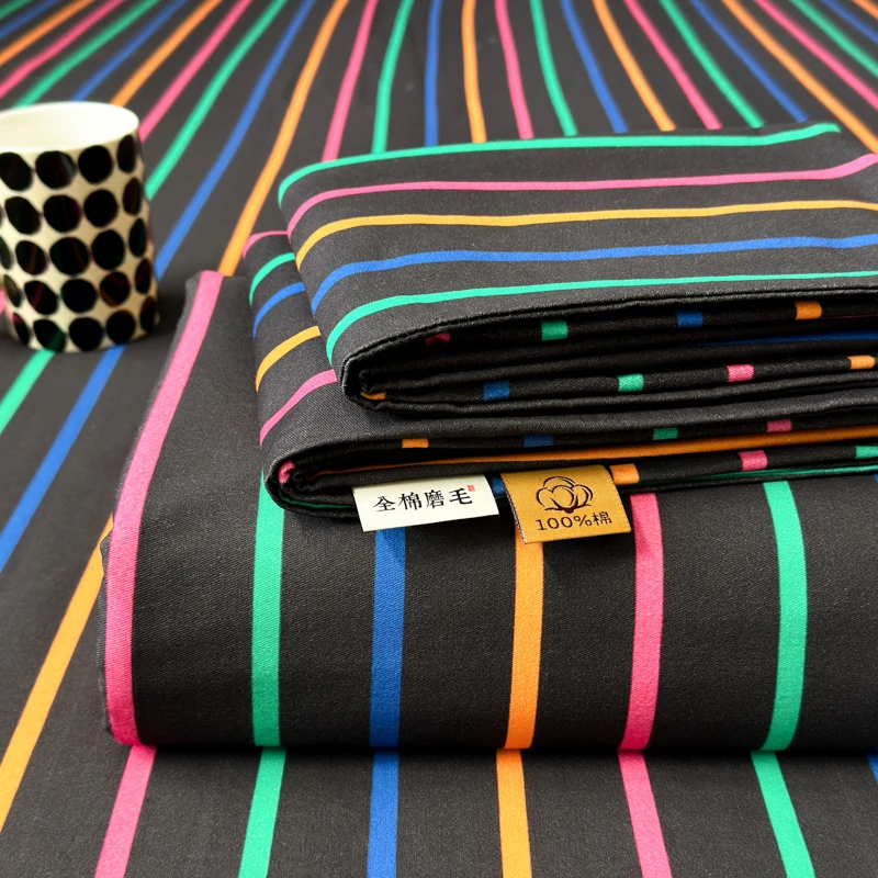 100%Cotton Flat Bed Sheet Colorfull Striped Bed Cover Cotton Brushed Bedsheet Single/Queen/King Size Top Sheets for Adults Kids