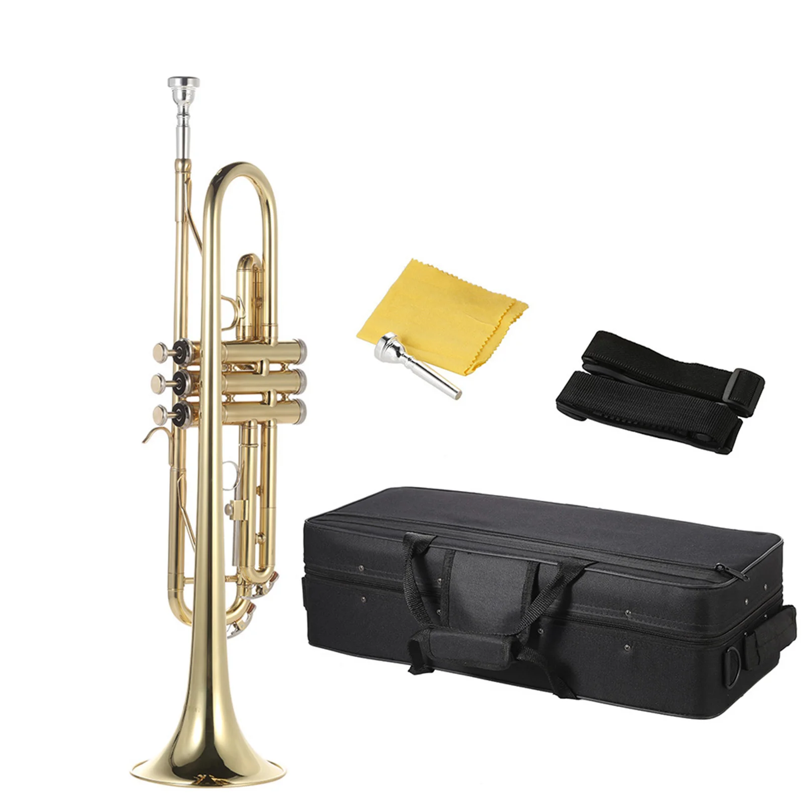 Trompeta Bb latón plano pintado en oro exquisito instrumento musical duradero con boquilla guantes Correa funda