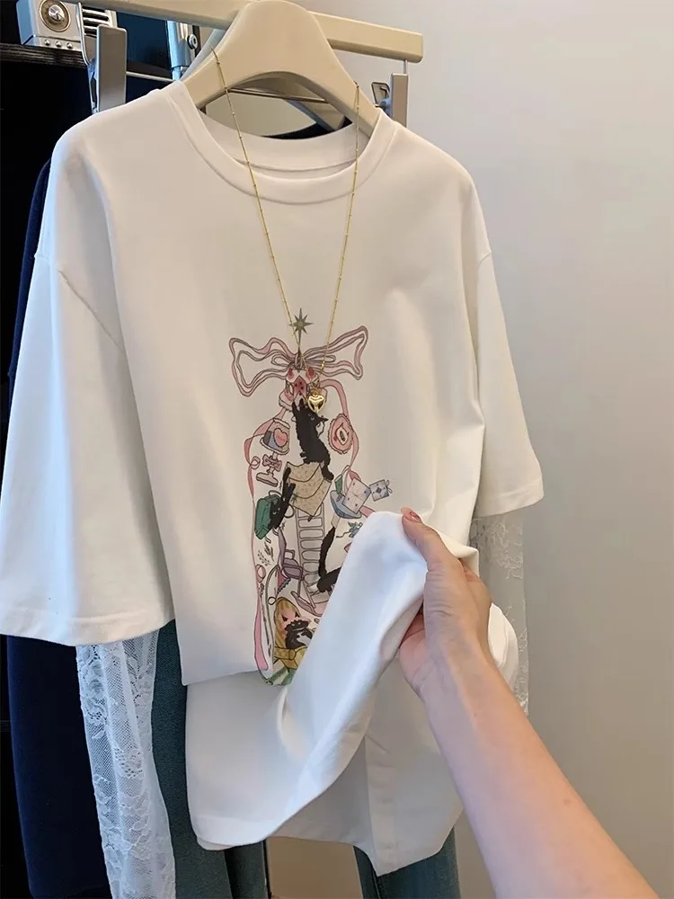 T-shirt d'été décontracté pour homme, style japonais, motif dessin animé, dentelle, protection solaire, coupe ample, col rond, imprimé, décontracté, créatif...