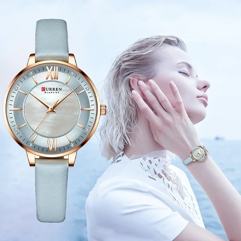

CURREN 9080 Элегантные и очаровательные женские часы из кожи, роскошные классические кварцевые часы для женщин, модные женские часы.