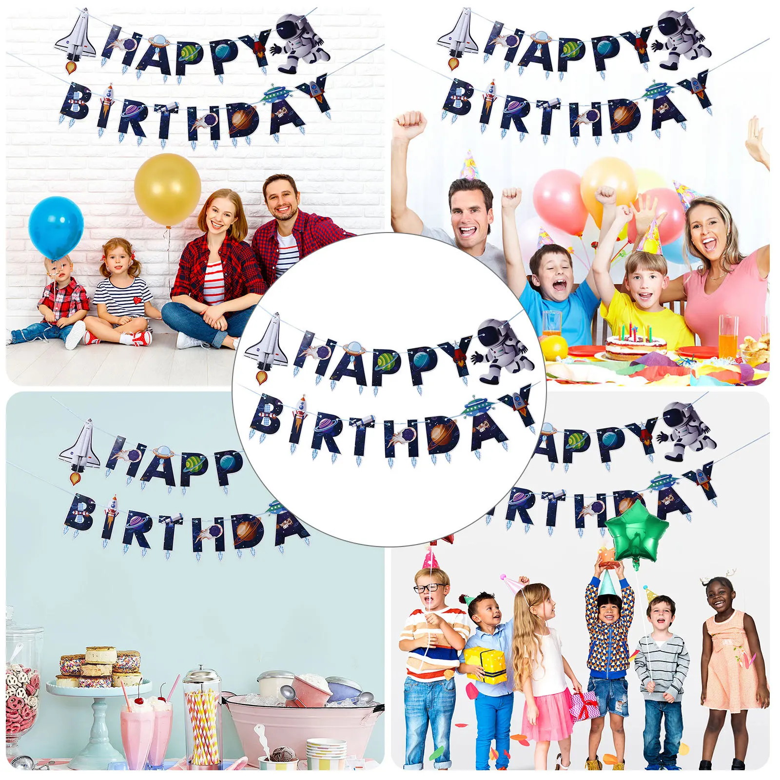

1Pcs Birthday Party Space Theme Banner Creative Hanging Flag Astronaut Decoration Paper Pull Flag Stylish Birthday Party Banner