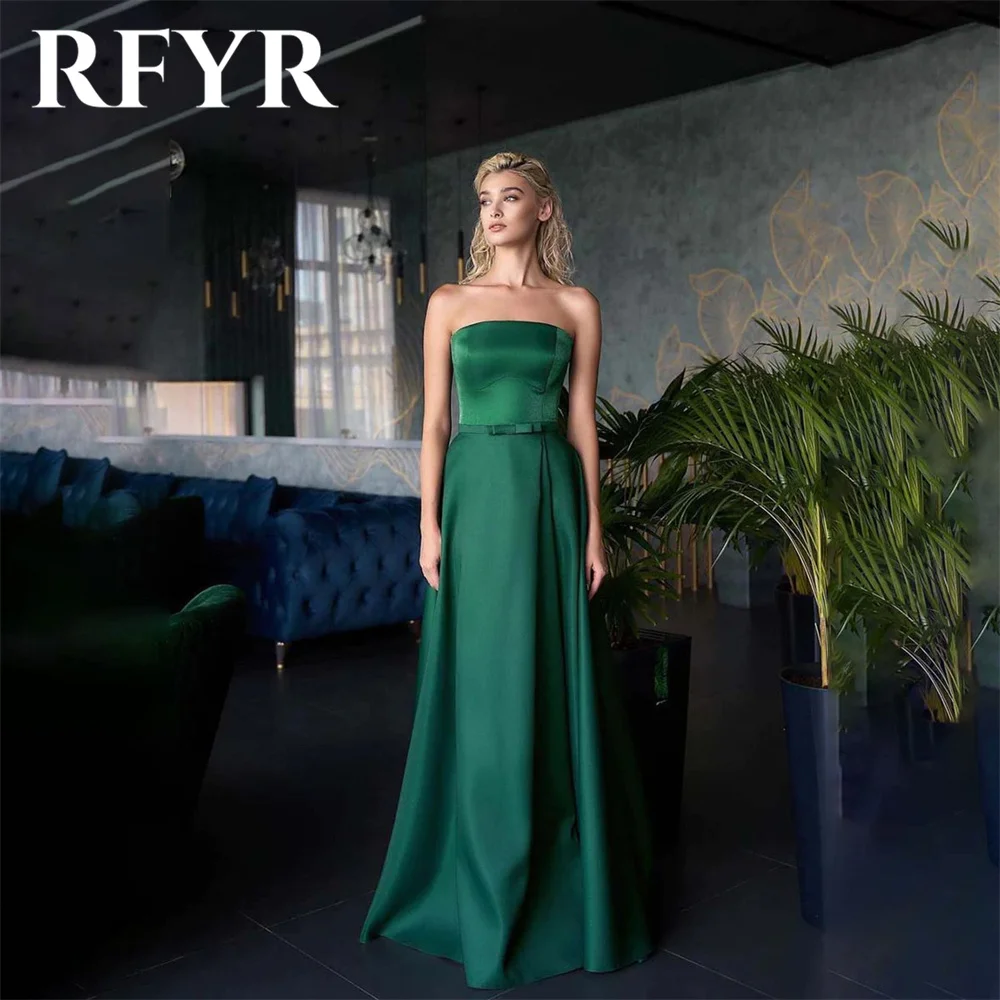 

RFYR Teal Strapless Prom Dresses Lace Up Back Party Dresses For Women Sleeveless Stain Beach Evening Dresses Side Split 프롬 드레스