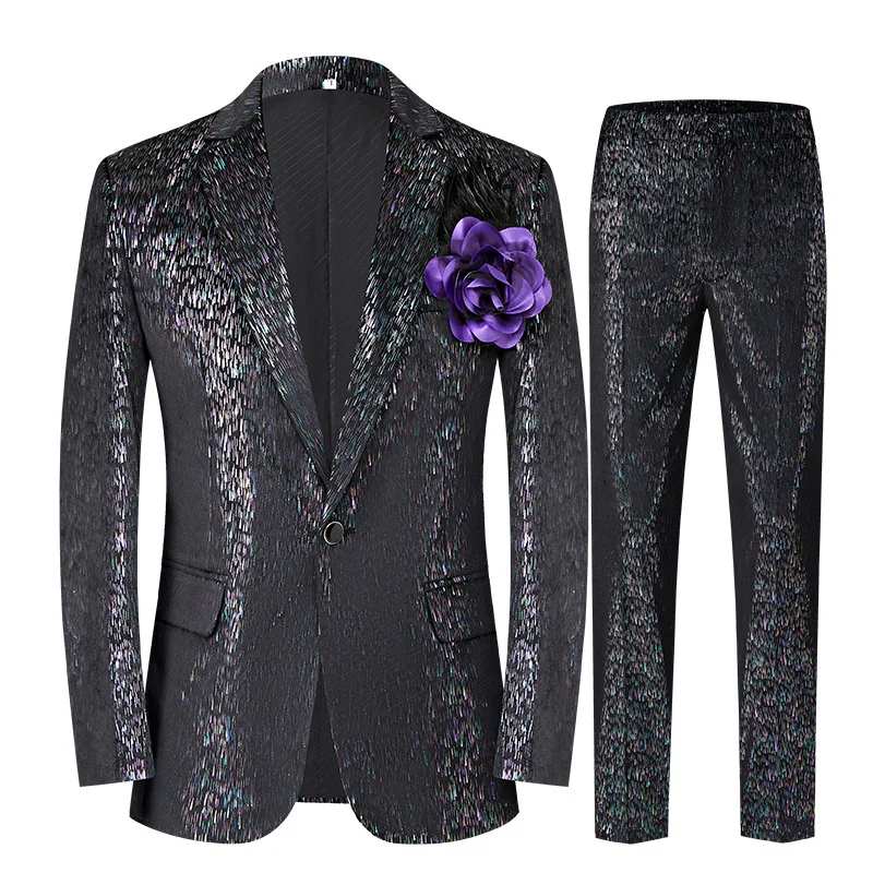 

2026 Мужской черный приталенный костюм, хост, модное трендовое платье для выступления на сцене, две части