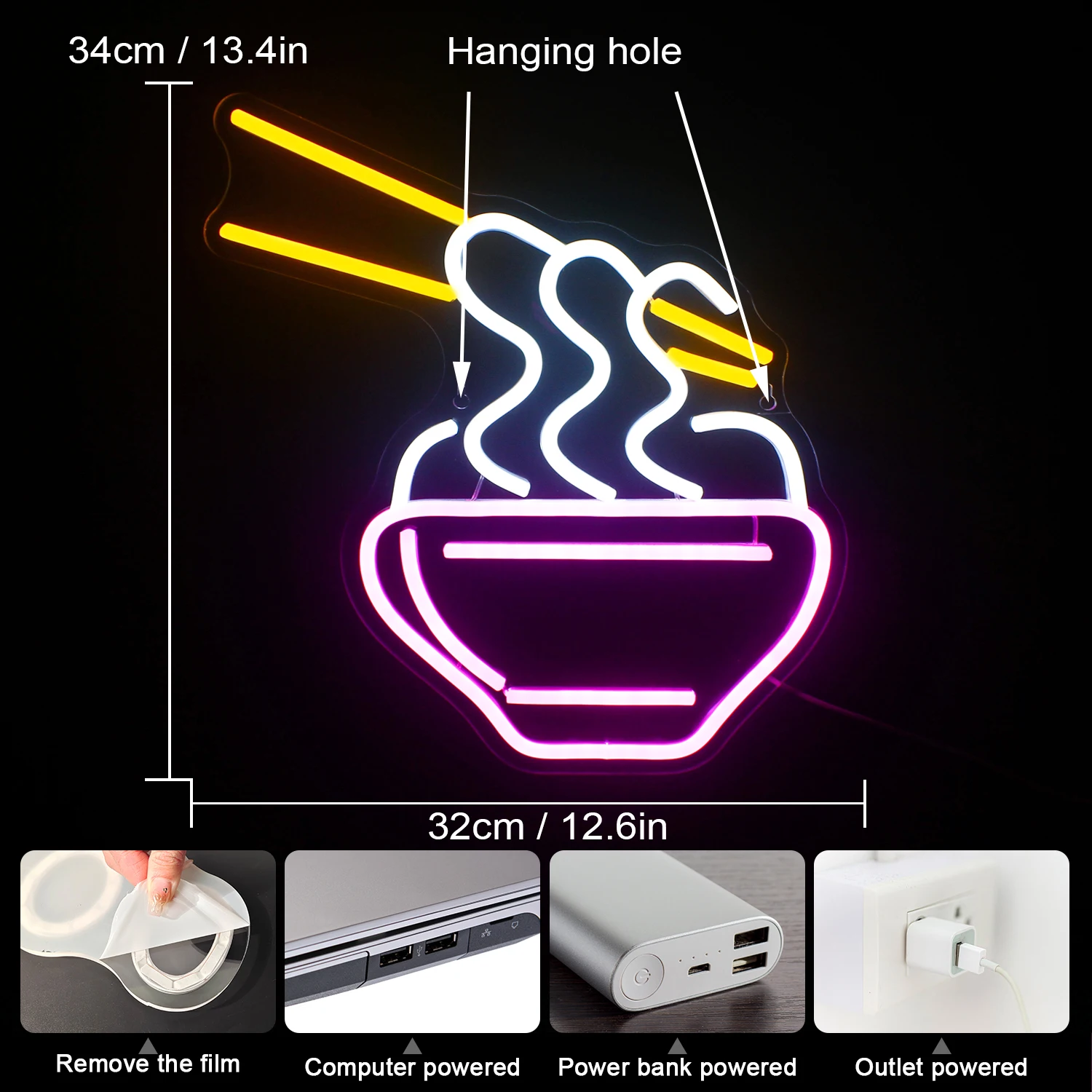 Imagem -03 - Ramen Neon Sign For Wall Decor Acrílico Usb Powered Luzes Led Home Party Noodles Comida Loja Item de Decoração do Quarto Art Lamp Logotipo