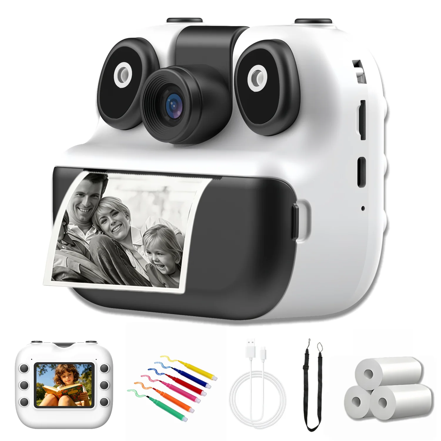 Digital Children Camera Mini Portable Thermal Printer Record Video HD Photography Instant Print Photo Educational Birthday Gifts