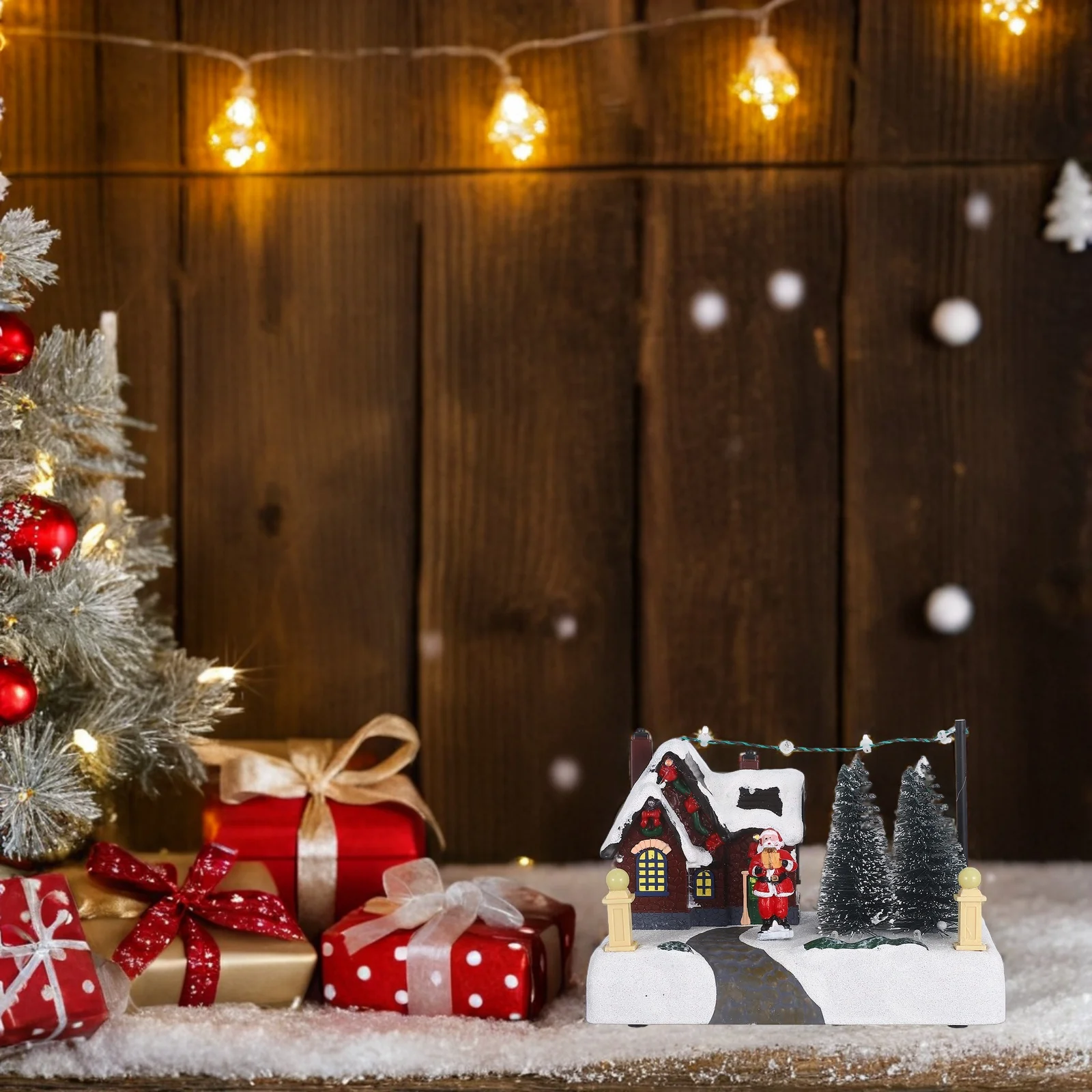 الراتنج عيد الميلاد متوهجة زخرفة مضاءة الموسيقية ديكور المناظر الطبيعية الصغيرة للمنزل مكتب عطلة عرض طاولة احتفالية