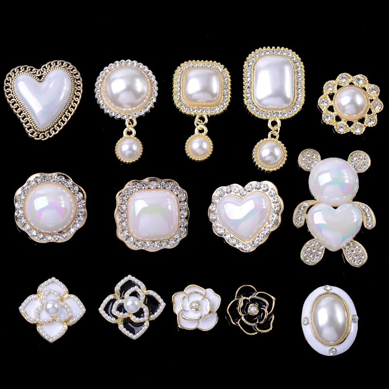 5PCS Alloy Cute Cartoon Carousel Bear Creative Rhinestone Gold Button Ornaments Earrings Choker Hair Bag DIY Jewelry Accessories