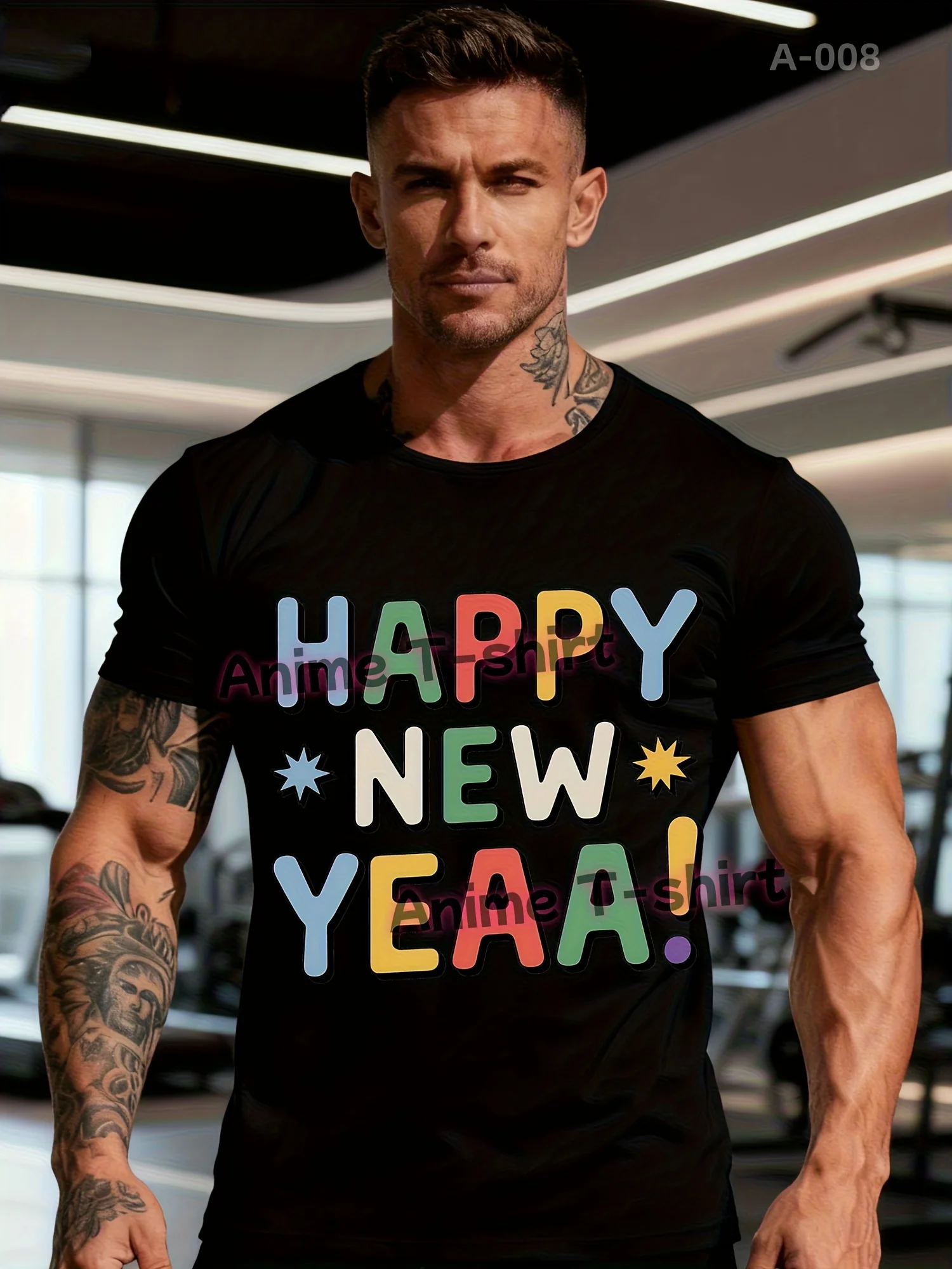 

Мужская футболка с принтом NYE — свободная посадка с конфетти и надписью, всесезонная повседневная футболка на каждый день/вечеринку