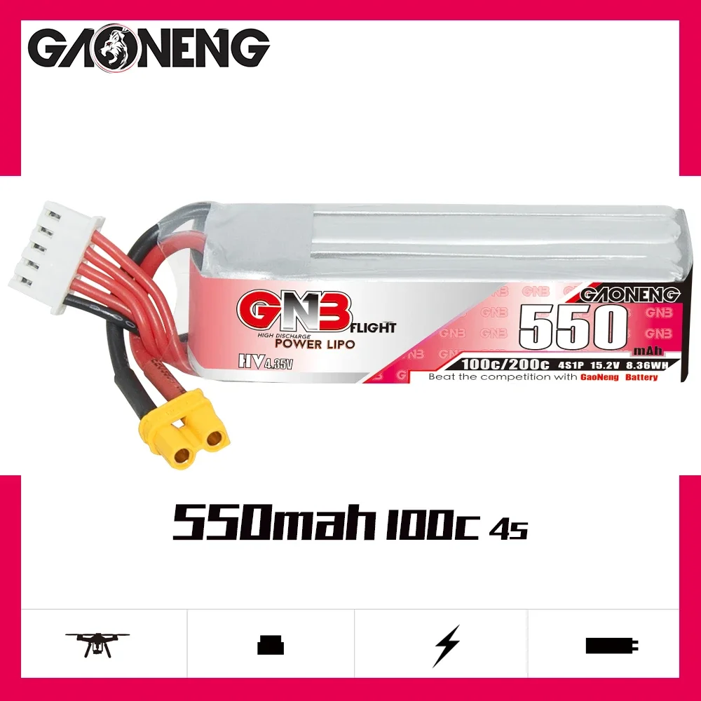 GAONENG GNB HV Lipo 배터리, Beta85X Whoop 쿼드콥터 FPV 레이싱 드론 RC 부품용, XT30 플러그 포함, 550mAh, 4S1P, 15.2V, 100C