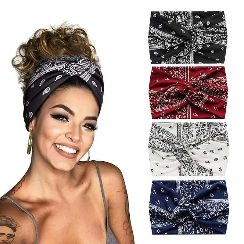 1 Pc Turban Paisley Twist Headband – Wide Stretch Non-slip Hair Wrap, Sport Workout Headband