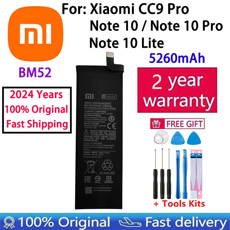 Original New High Quality BM52 5260mAh Battery For Xiaomi Mi Note 10 Lite / Mi Note 10 Pro / CC9pro CC9 Pro Battery +Free Tools