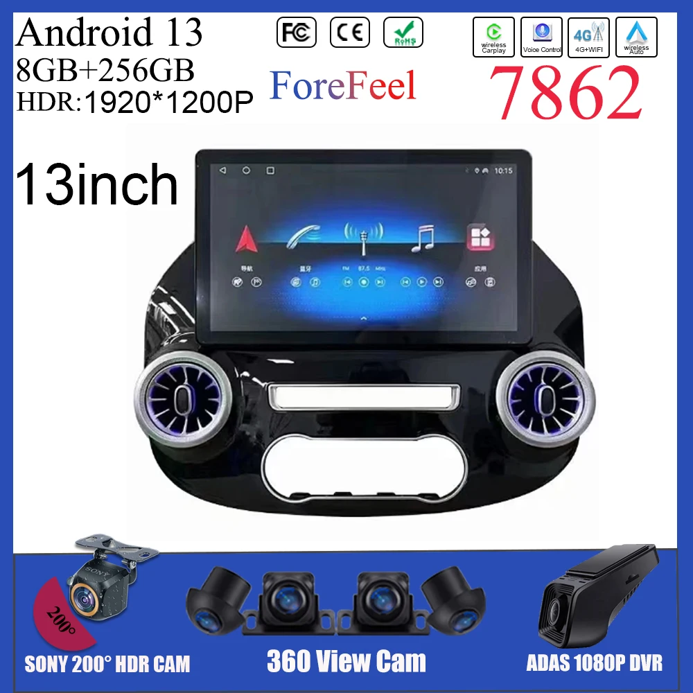 13 Inch 1920*1200P Android Car Dvd Radio Multimedia Player GPS Navigation Carplay + Auto For Mercedes Vito W447 2014-2022 Stereo